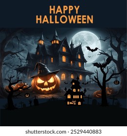 Plantilla de Anuncio de venta de Halloween, perfecto para promocionar una venta con descuentos Es ideal para promociones de Halloween, tiendas en línea o marketing en redes sociales durante el Vector de la temporada de Halloween