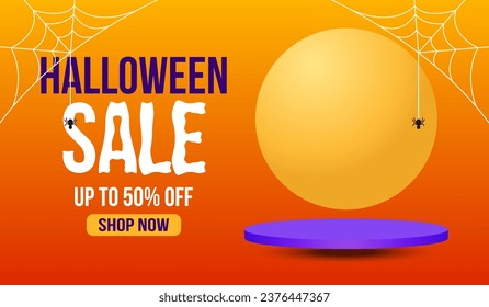 halloween sale banner template. promotional podium, product presentation