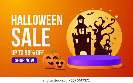 halloween sale banner template. promotional podium, product presentation