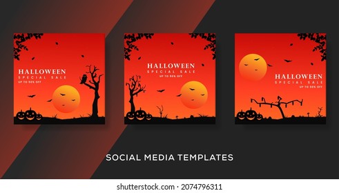 Halloween Sale Banner Template For Social Media Instagram Post. Premium Vector