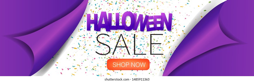 Banner de venta de Halloween o encabezado de sitio web con cierre de papel. Ilustración del vector