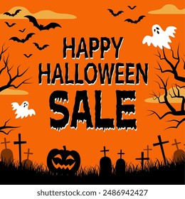 Halloween sale banner_vector illustration (1:1)