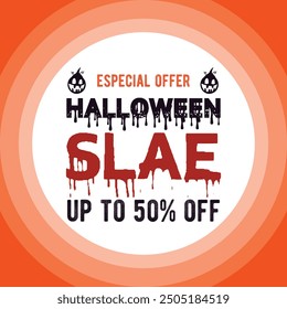 Halloween sale banner,Holiday design with bats, spider, cobweb, pumpkin, lettering font text. Paper cut style. Vector illustration.

