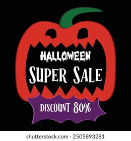 Halloween sale banner,Holiday design with bats, spider, cobweb, pumpkin, lettering font text. Paper cut style. Vector illustration.