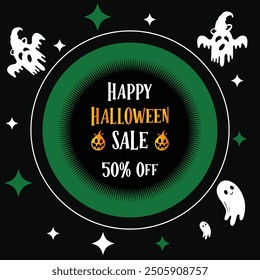 Halloween sale banner,Holiday design with bats, spider, cobweb, pumpkin, lettering font text. Paper cut style. Vector illustration.