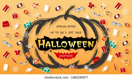 Halloween sale banners, Sale 50% Shopping Online for Halloween festival, Vector illustration.