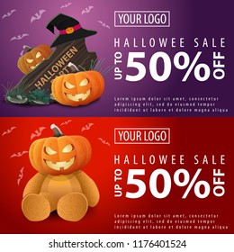 Halloween sale. Banners with pumpkin Jack