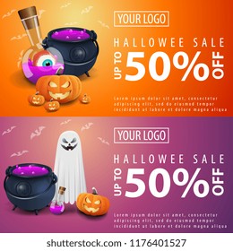 Halloween sale. Banners with pumpkin Jack