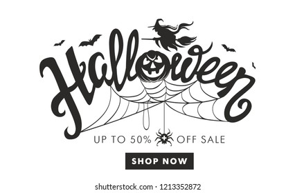 Halloween sale banners. Vector illustration. Calligraphy of "halloween"