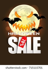 Halloween Sale with bat & scary face Paper Folding Design