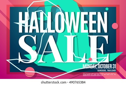 Halloween sale bright neon color background. Vector modern template for your design