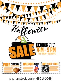 Halloween sale bunting and coupon background. EPS 10 vector.