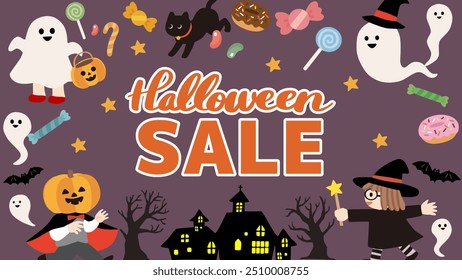 Halloween sale character illustration banner