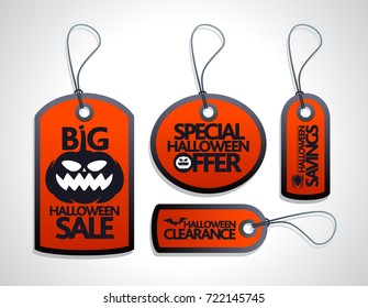 Halloween Sale concept design Tags Set red with pumpkin.Vector illustration