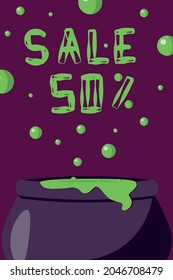 Halloween sale concept. Sales 50 percent off. Neon colors	
