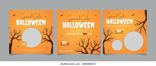 Halloween sale concept social media post template