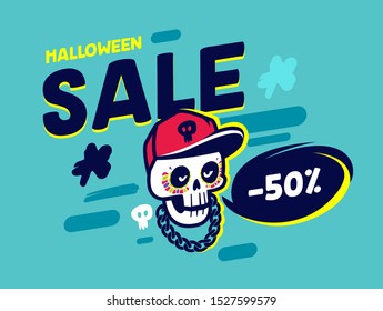 Halloween sale creative banner,poster, print design idea.Happy Halloween greeting card colorful vector templates vector print card .Creative scary gorizontal postcard printable design Promotion Banner