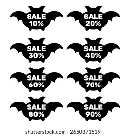Halloween sale cut out bat shape animal. Spooky clip art event holiday vector illustration. Halloween discount. Bussiness or event sale october graphic resource set collection