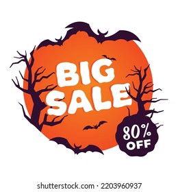 
Cartel de diseño de venta de Halloween. Hasta un 80% de descuento en la venta. Signo de precio de oferta de descuento. 
Símbolo de oferta especial. Etiqueta de la oferta especial de etiqueta de descuento, 
Pegatina, etiqueta, pancarta, publicidad, insignia, icono