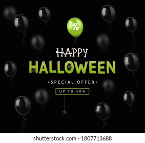 Halloween sale design banner with colorful balloons. Vector illustration