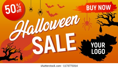 Halloween sale, halloween discount background, halloween offer banner, vector illustration,