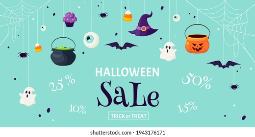 Halloween sale. Halloween discounts. Trick or Treat. Vector illustration