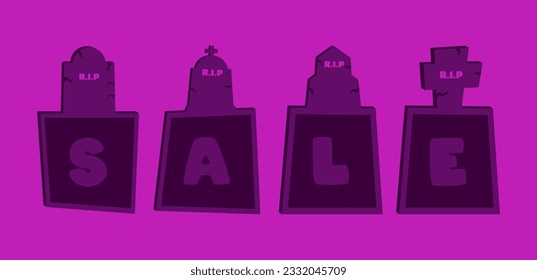 Halloween sale elements. Halloween sale promotion elements with pumpkin, skull, tombstone, coffin, vampire and haunted house decorations.