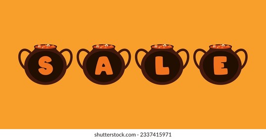 Halloween sale elements. Halloween sale promotion elements with pumpkin, skull, tombstone, coffin, vampire and haunted house decorations.