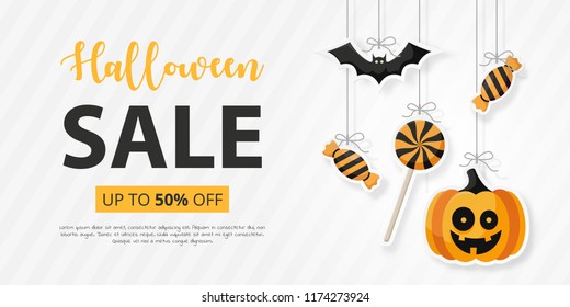 Halloween sale with flat icon. Vector illustration