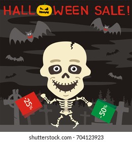 The Halloween sale. Funny skeleton runs of shopping bags at discounted rates.