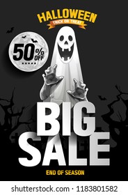 Halloween Sale, Ghost, treat or trick, Vector illustration, Vertical Poster, you can place relevant content on the area.