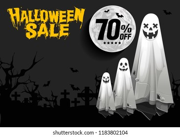 Halloween Sale, Ghost, treat or trick, Vector illustration,  horizontal Poster, you can place relevant content on the area.