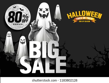 Halloween Sale, Ghost, treat or trick, Vector illustration,  horizontal Poster, you can place relevant content on the area.