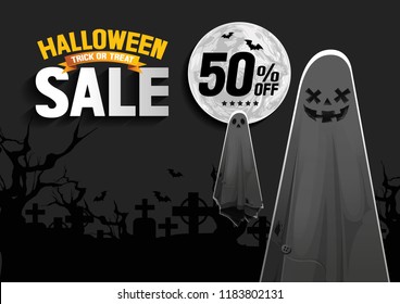 Halloween Sale, Ghost, treat or trick, Vector illustration,  horizontal Poster, you can place relevant content on the area.