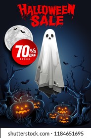 Halloween Sale, Ghost, treat or trick, Vector illustration, Vertical Poster, you can place relevant content on the area.