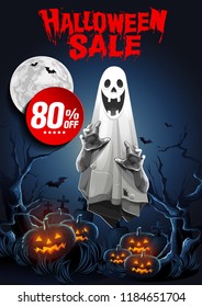 Halloween Sale, Ghost, treat or trick, Vector illustration Poster that you can place relevant content on the area.