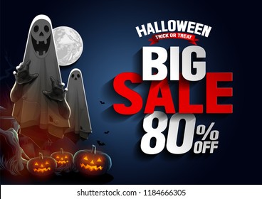 Halloween Sale, Ghost, treat or trick, Vector illustration,  horizontal Poster, you can place relevant content on the area.