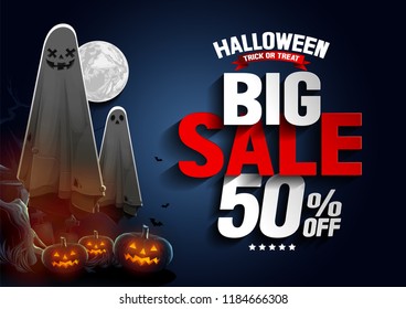 Halloween Sale, Ghost, treat or trick, Vector illustration,  horizontal Poster, you can place relevant content on the area.