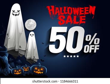 Halloween Sale, Ghost, treat or trick, Vector illustration,  horizontal Poster, you can place relevant content on the area.