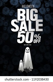 Halloween Sale, Ghost, treat or trick, Vector illustration, Vertical Poster, you can place relevant content on the area.