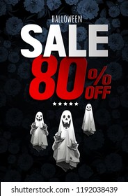 Halloween Sale, Ghost, treat or trick, Vector illustration, Vertical Poster, you can place relevant content on the area.