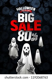 Halloween Sale, Ghost, treat or trick, Vector illustration, Vertical Poster, you can place relevant content on the area.