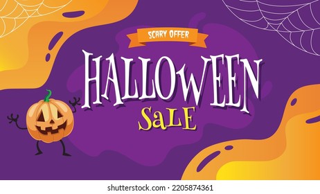 Halloween sale horizontal banner vector illustration