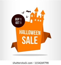 halloween sale illustration. autumn celebration. ghost palace element. modern design.