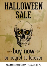 Halloween Sale - Ink Skull Over Old Stained Paper