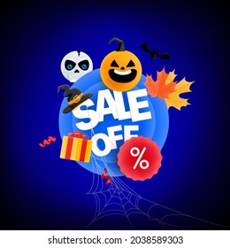 Halloween sale off. Vector banner with halloween characters