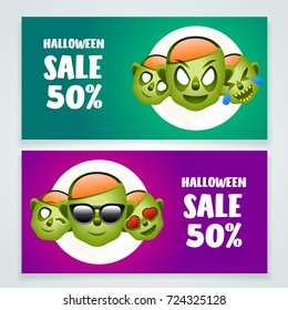 Halloween sale offer with zombies set. Vector design templates 