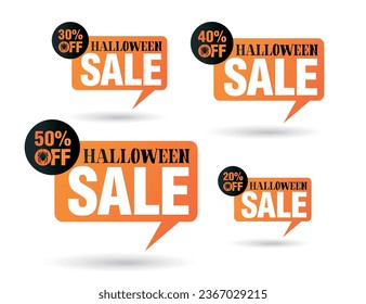 Venta de Halloween etiqueta naranja set speech bubble. Venta 20%, 30%, 40%, 50% descuento. Ilustración del vector