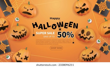 Halloween sale page with pumpkins and eyeballs, gifts