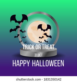 Halloween sale or party event with bats and full moon